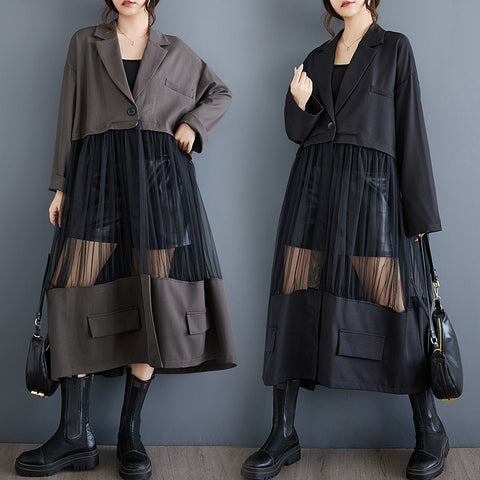 Jupe tailleur décontractée en patchwork résille ajouré