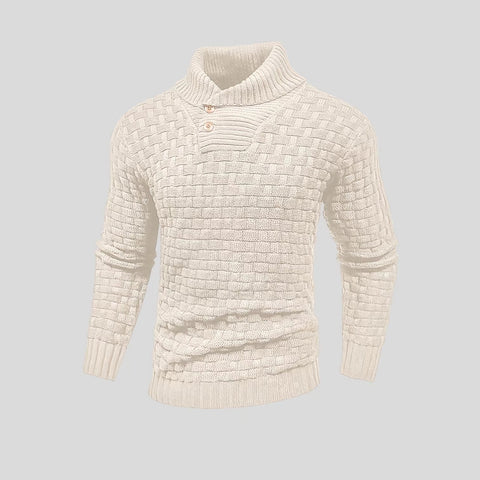Pull col roulé slim pour homme avec boutons, mode décontractée, couleur unie, vêtement haut