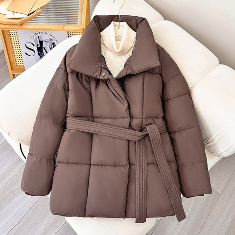 Manteau à revers chaud à carreaux avec ceinture, design mode, veste épaisse décontractée, vêtements pour femmes automne et hiver