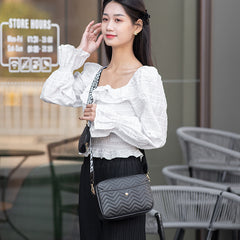Wave Pattern Ribbon Cross Body Camera Bag - Fashionner