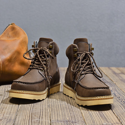 Bottes de travail montantes pour homme, style décontracté britannique, en cuir véritable