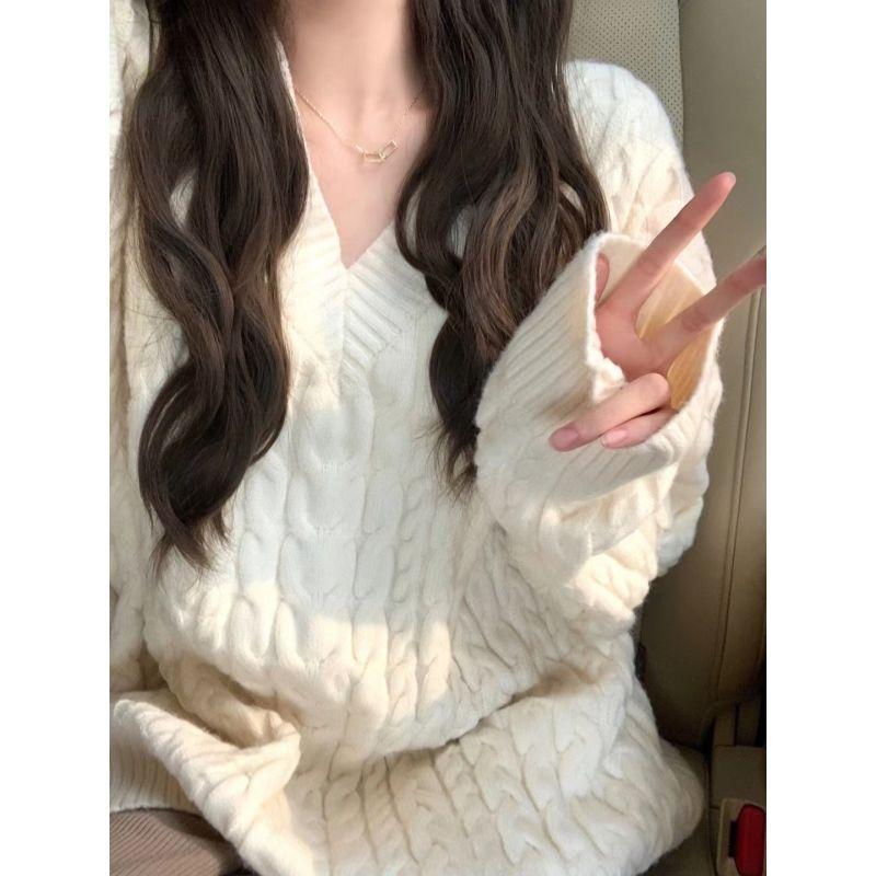 Women's V-neck Twist Lazy Gentle Bow Autumn And Winter Loose Velvet Thickened - Fashionner