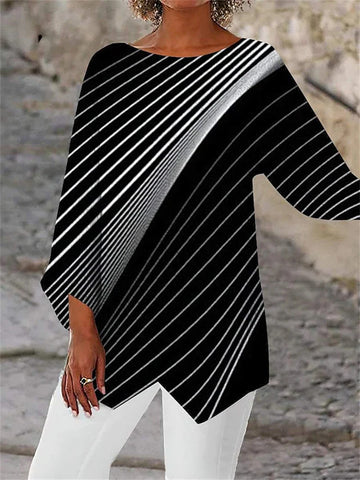 T-shirt à manches longues et col rond avec empiècements à imprimé géométrique
