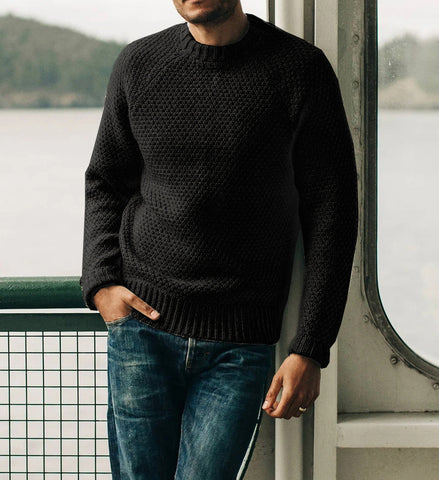 Pull tricoté décontracté d'hiver à col rond de couleur unie pour homme