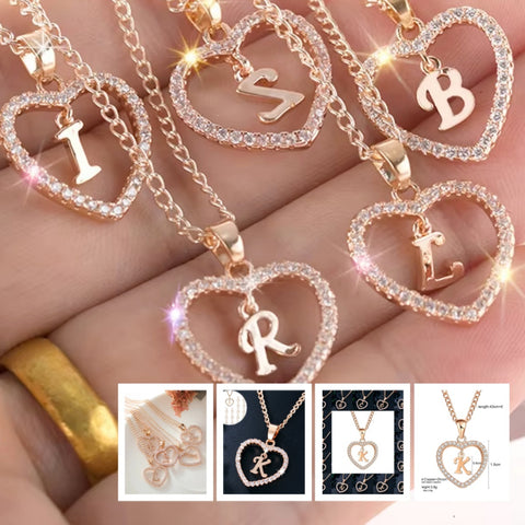 Collier avec pendentif cœur zircon 26 lettres en acier inoxydable doré, bijou cadeau d'anniversaire pour femme