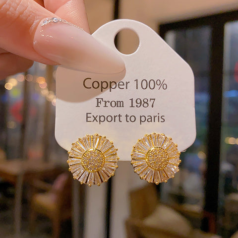 Buy Ultra-Shimmer Zircon Sunflower Stud Earrings online at Fashionner.