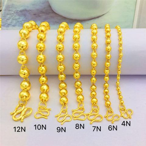Collier de perles de Bouddha rondes, plaquées or, massives et brillantes, pour hommes