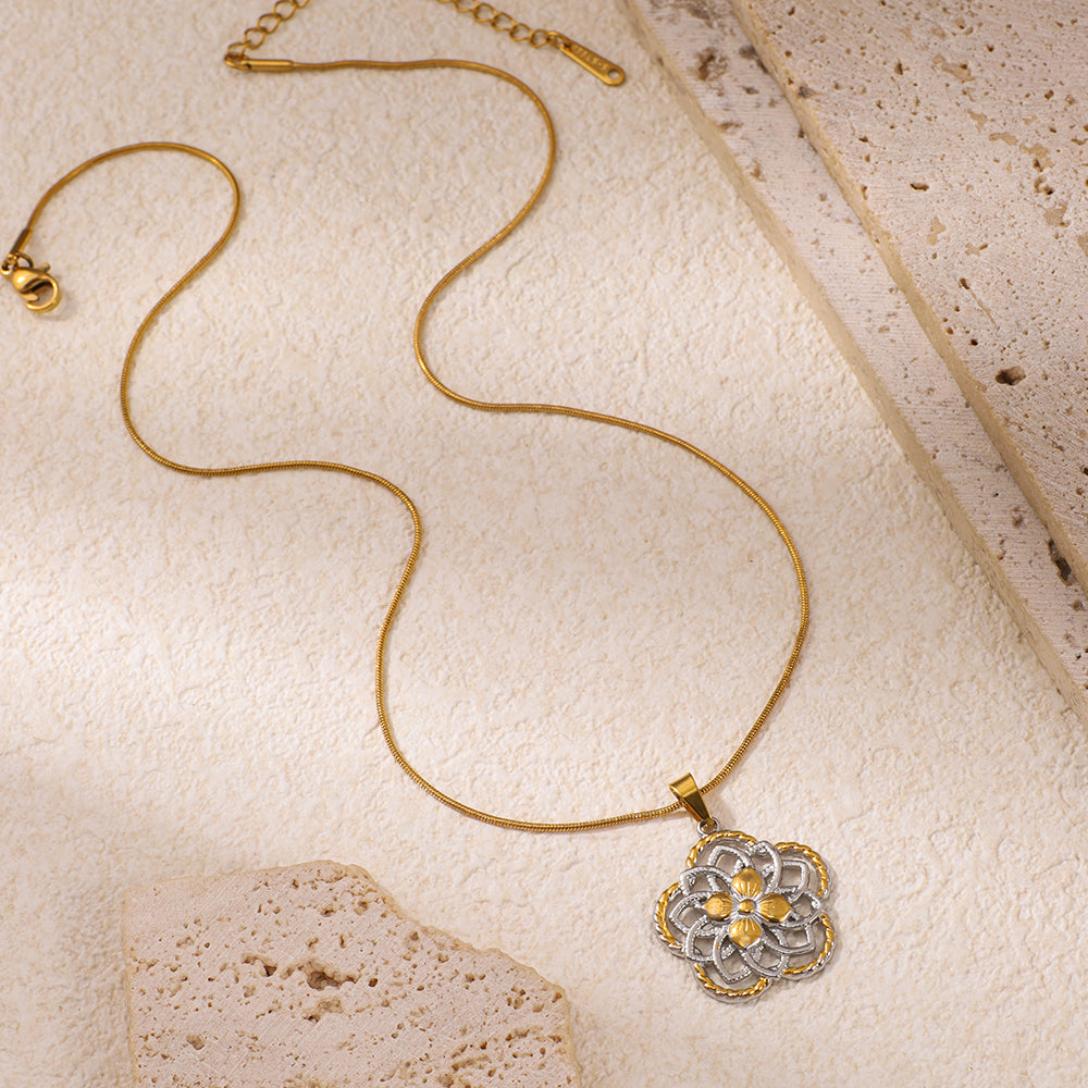 Buy Stainless Steel Double-Color Flower-Shaped Pendant Necklace online at Fashionner.