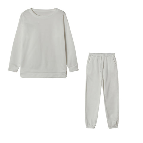 Ensemble sweat à capuche deux pièces de couleur unie pour femmes, style athleisure.
