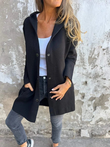 Cardigan décontracté à capuche simple boutonnage, veste de mode ample de couleur unie, vêtements pour femmes printemps et automne