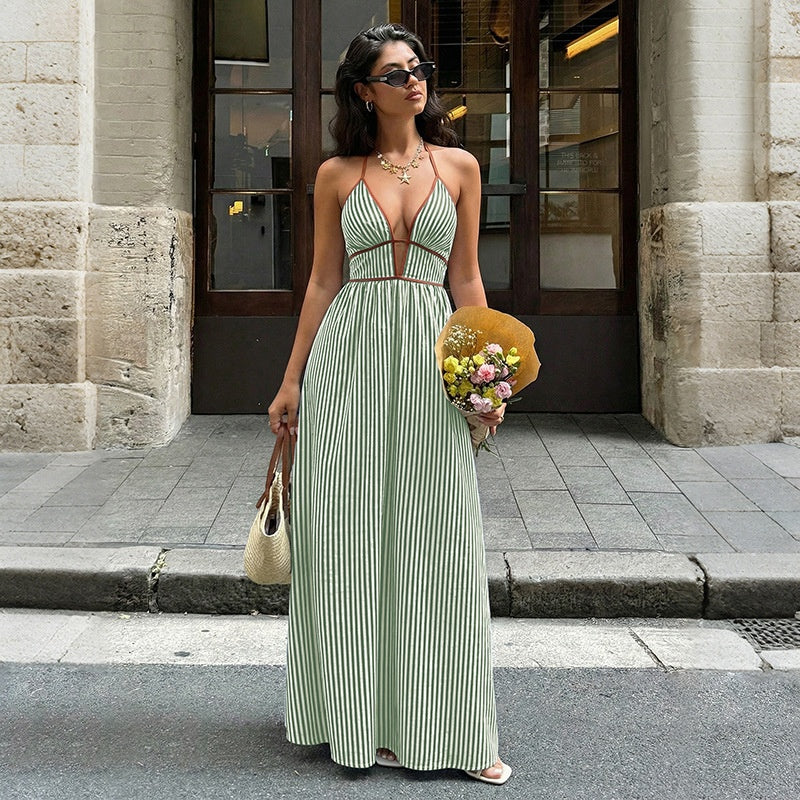 Buy Women'S Striped Strappy Dresses Fashion Summer V-Neck Maxi Dress Party Beach Evening Dress Women'S Clothing online at Fashionner.