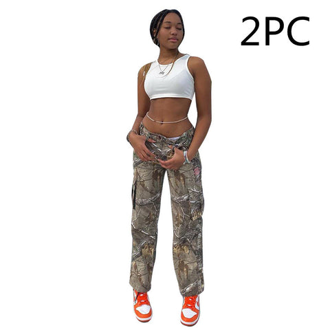 New Fashion Leaf Print Tooling Straight Loose Trousers - Fashionner