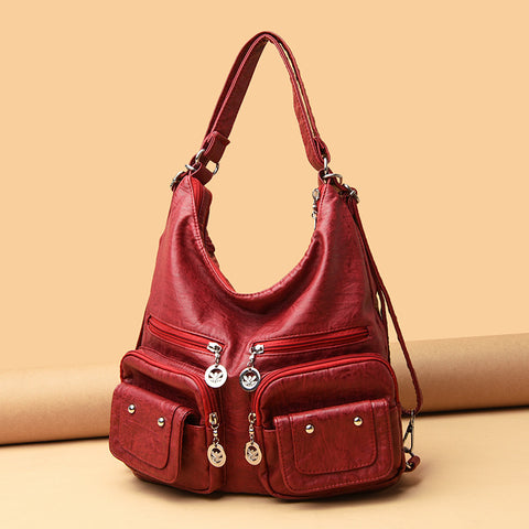 Women's Large Capacity Soft Leather Textured Shoulder Bag - Fashionner