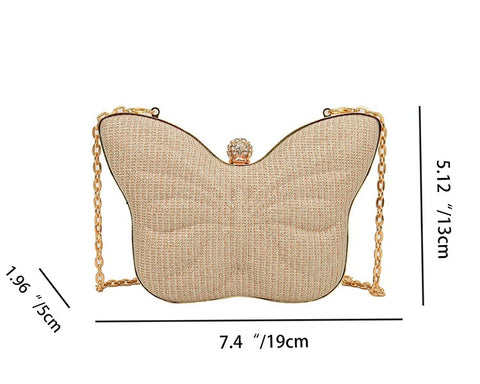 Sac bandoulière en métal pour femme à motif papillon, rayures et bouton-pression