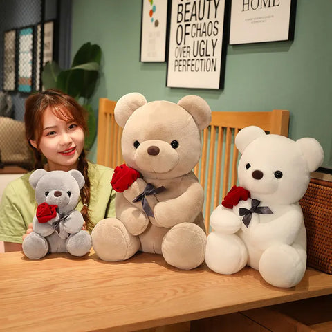 23-45cm New Lovely Hug Roses Teddy Bear Plush Pillow Stuffed Soft Animal Dolls Nice Birthday Gift Girlfriend Valentine's Day - Fashionner