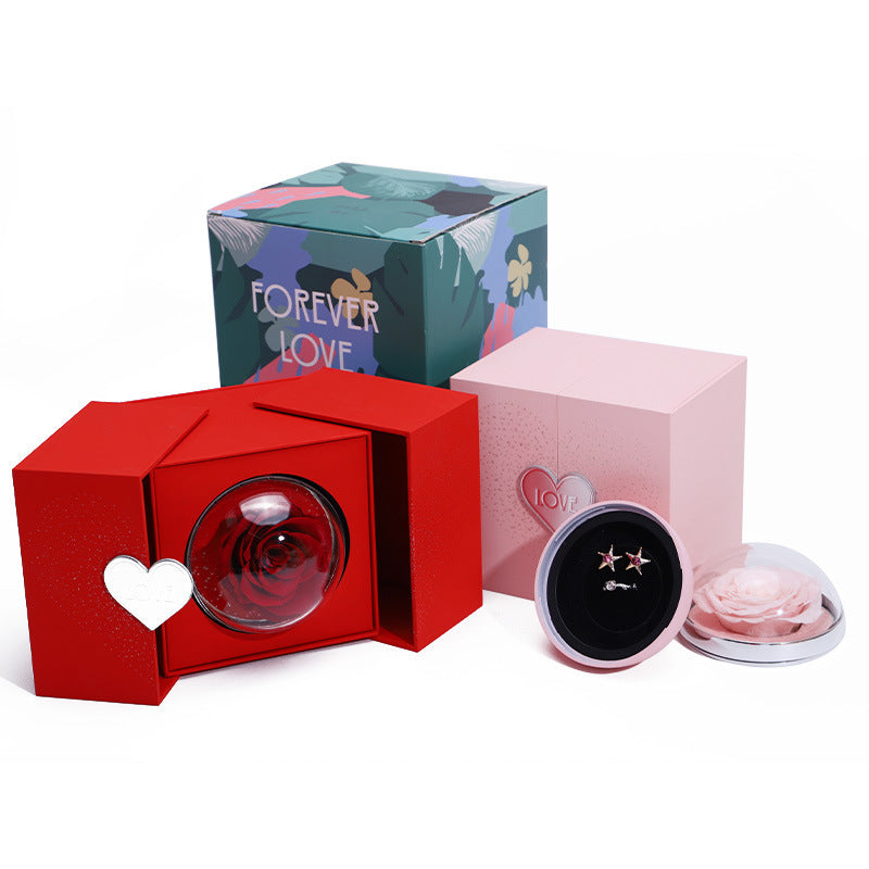 Creative Eternal Rose Box Eternal Soap Flower Jewelry Box Ring Necklace Storage Case Valentines Surprise Gift - Fashionner