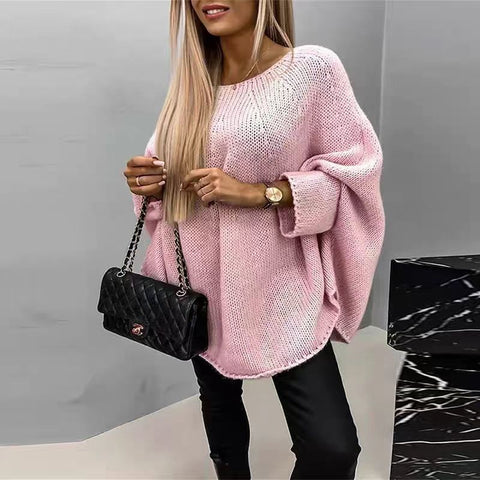 Pull en tricot surdimensionné à manches chauve-souris et coupe ample pour femme