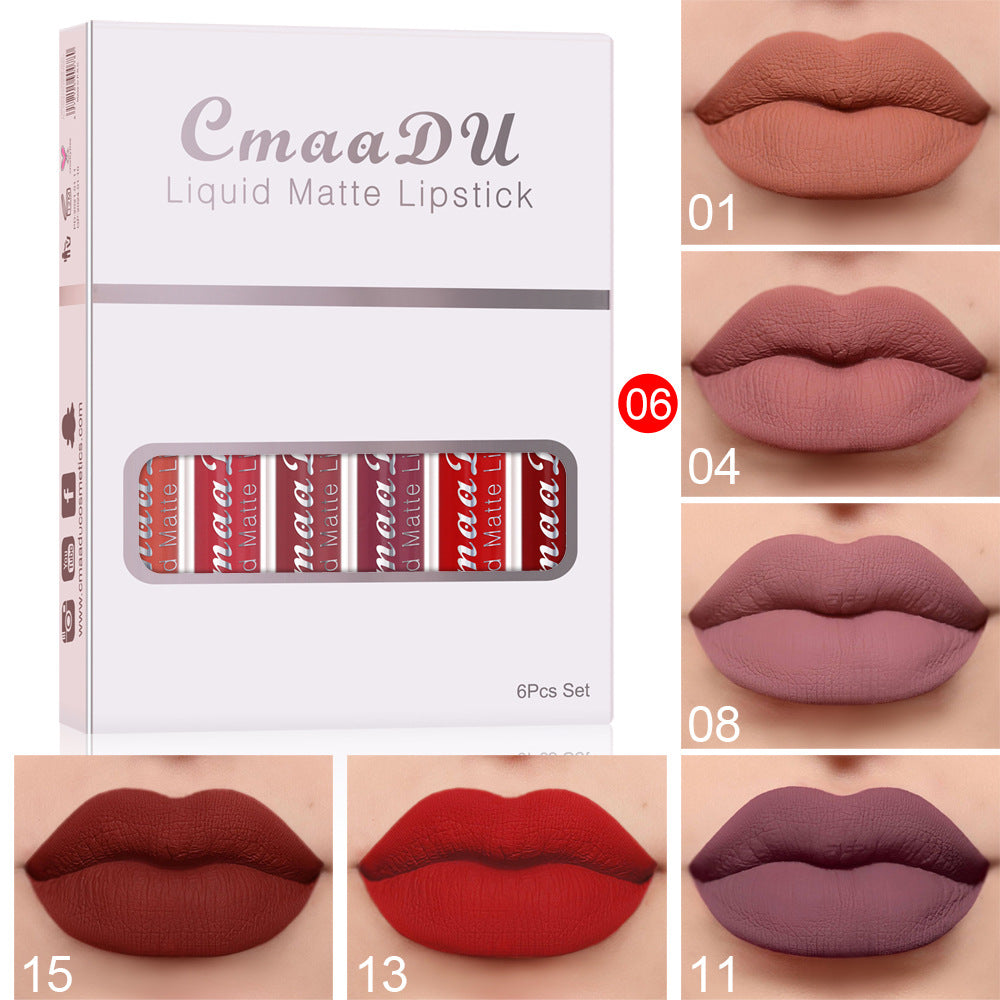6 Boxes Of Matte Non-stick Cup Waterproof Lipstick Long Lasting Lip Gloss - Fashionner