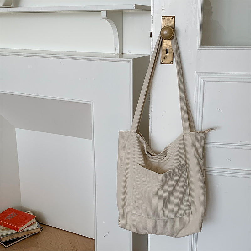 One-shoulder Large Capacity Corduroy Bag Leisure Shopping Bag - Fashionner