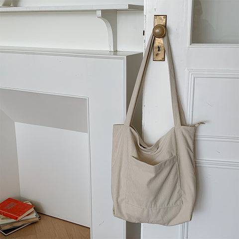 One-shoulder Large Capacity Corduroy Bag Leisure Shopping Bag - Fashionner