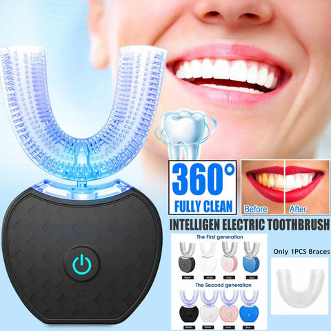 Brosse à dents électrique automatique intelligente 360 degrés étanche en forme de U, blanchissante, lumière bleue, chargement USB