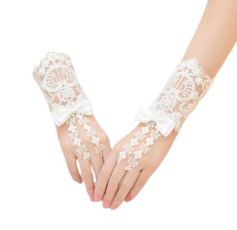 Accessoires de gants de mariage courts perlés pour mariée