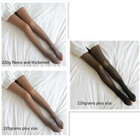 Fake Translucent Plus Size Leggings Fleece Lined Tights Fall And Winter Warm Fleece Pantyhose Women Fleece Lined Pantyhose Thermal Winter Tights - Fashionner