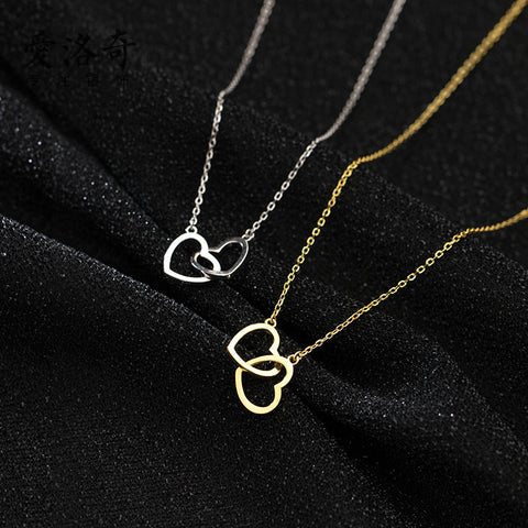 Double Heart Interlocking Titanium Steel Necklace Jewelry - Fashionner