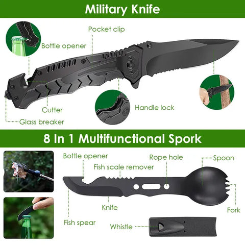 Kit de survie d'urgence 47 pièces Outil d'équipement EDC de survie