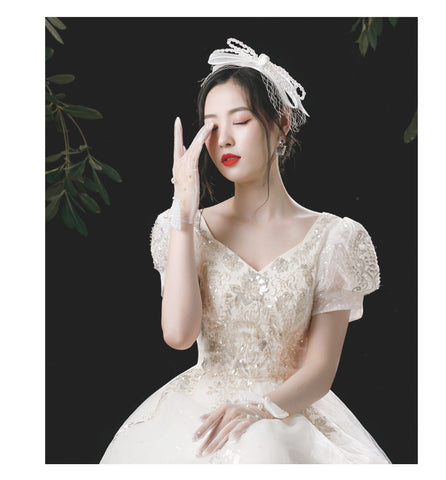 Gants de Mariée Gants de Mariage Faits à la Main Perle Blanche avec Nœud