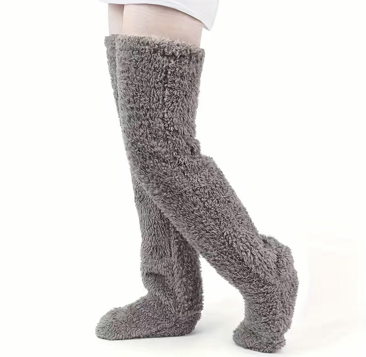 Buy Over Knee High Fuzzy Long Socks Winter Warm Cold Leg Knee Joint Cold-Proof Stockings Home Floor Sleeping Socks online at Fashionner.