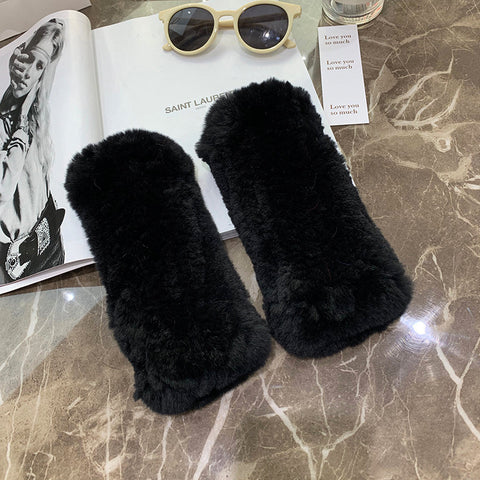 Gants doux, chauds et épais en fourrure de lapin Rex