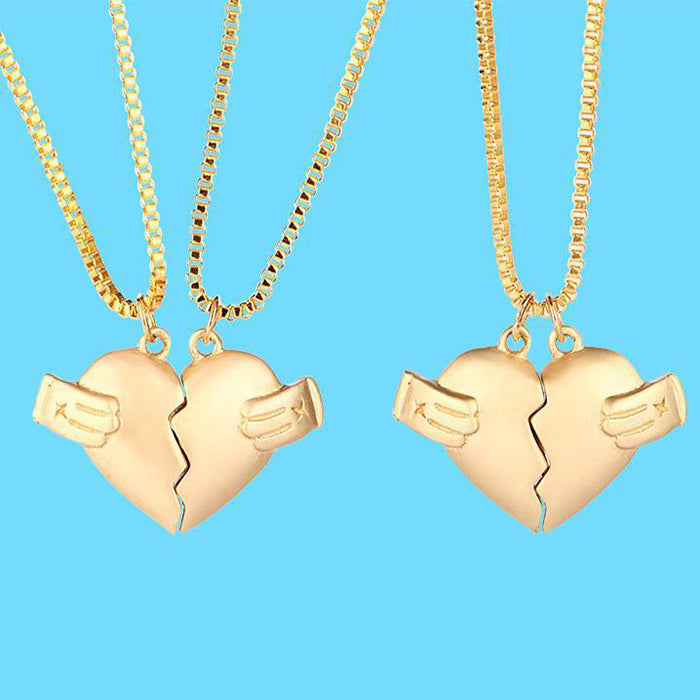 Creative Magnet Love Necklace 2pcs Heart-broken Shape Necklace Men And Women Personalized Jewelry For Valentine's Day - Fashionner