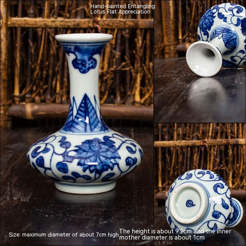 Mini Vase en Céramique de Jingdezhen, Ornement Ancien d'Étagère Hydroponique, Bouteille en Porcelaine Bleue et Blanche Peinte à la Main, Souvenirs