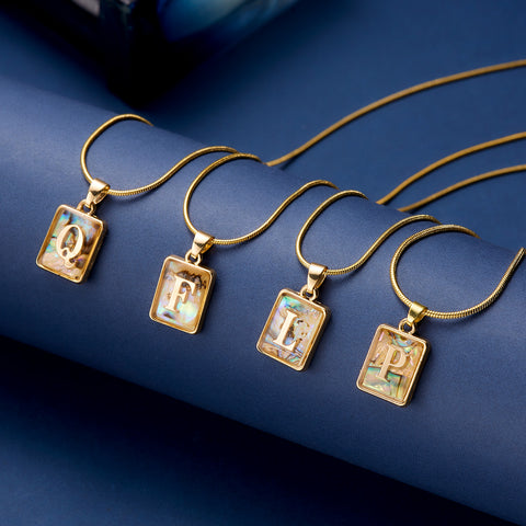26 Letter Square Necklace Colorful Shell Luminous Pendant Chain Necklace For Women Temperament Ladies Jewelry - Fashionner