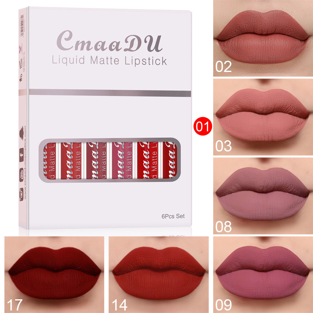 6 Boxes Of Matte Non-stick Cup Waterproof Lipstick Long Lasting Lip Gloss - Fashionner