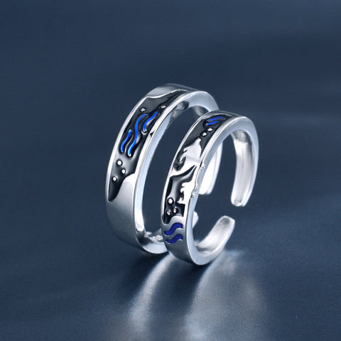 Bagues Époxy Couple Homme Femme Baleine et Mer Bagues Simples