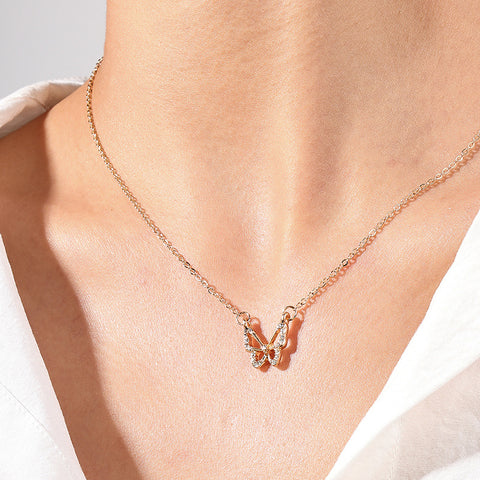 Sweet Light Luxury Metal Diamond Bow Necklace For Women - Fashionner