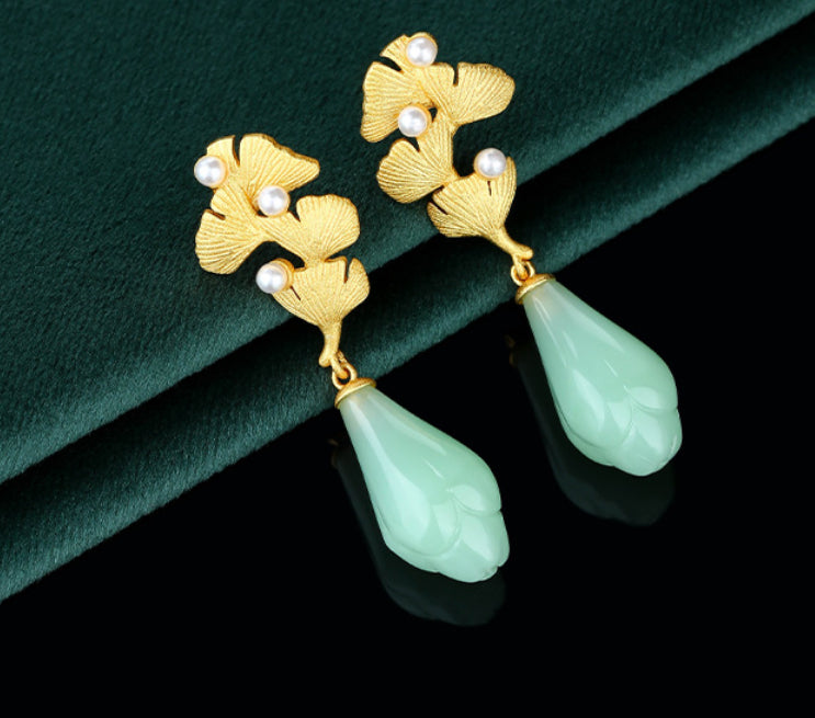 Buy Apricot-Leaf Orchid Jade-Imitation Stud Earrings online at Fashionner.