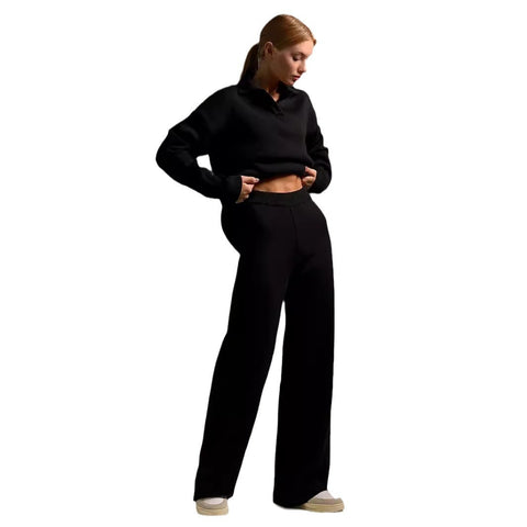 Ensemble deux pièces automne hiver pour femme, simple, ample, de couleur unie, ensemble pull col montant, mode décontractée, ensemble de sport.