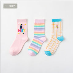 Three Pairs Of Women's Cartoon Food Printed Cotton Socks - Fashionner