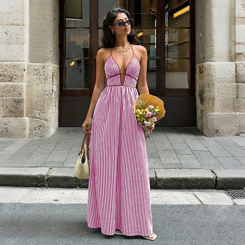 Buy Women'S Striped Strappy Dresses Fashion Summer V-Neck Maxi Dress Party Beach Evening Dress Women'S Clothing online at Fashionner.