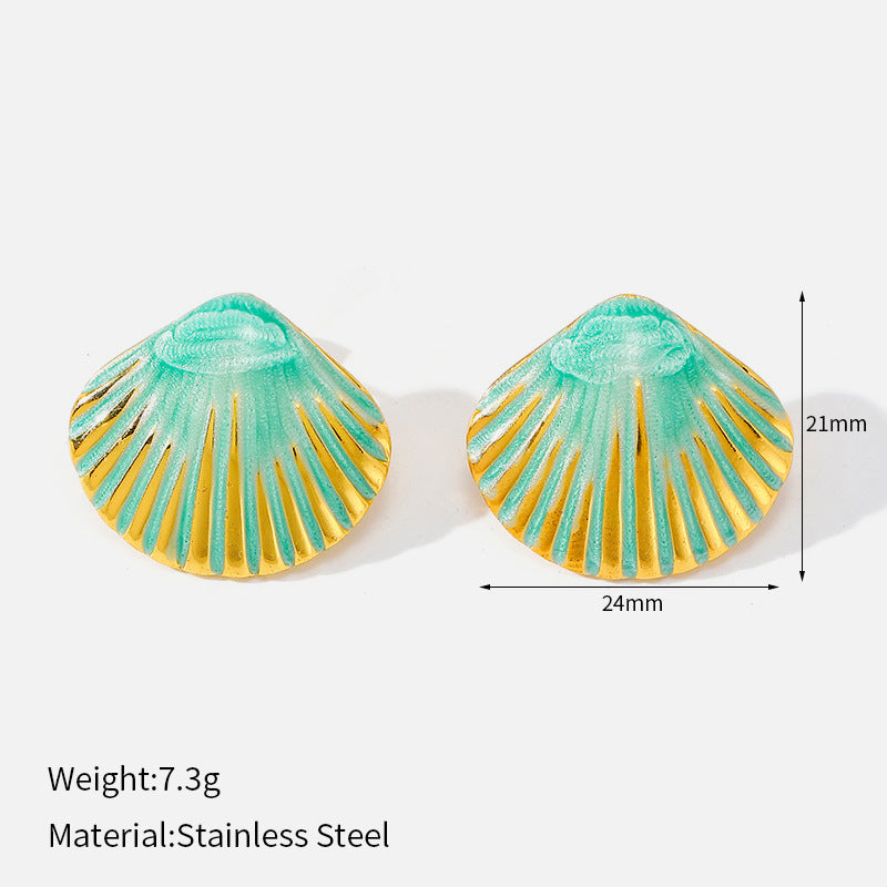 Buy Colorful Dripped-Oil Gold-Edged Shell Earrings online at Fashionner.