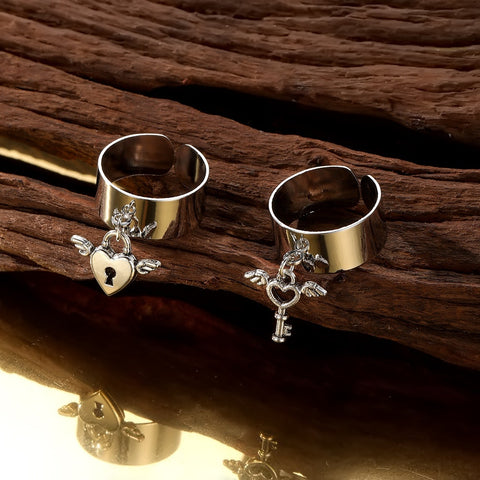 Bague Ajustable Verrou et Clé pour Couples