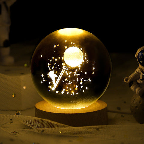 Ciel étoilé lumineux et planètes Lune Cristal de Lune Veilleuse Lampe de projection Lumière d'ambiance Cadeau créatif Nouveau cadeau insolite