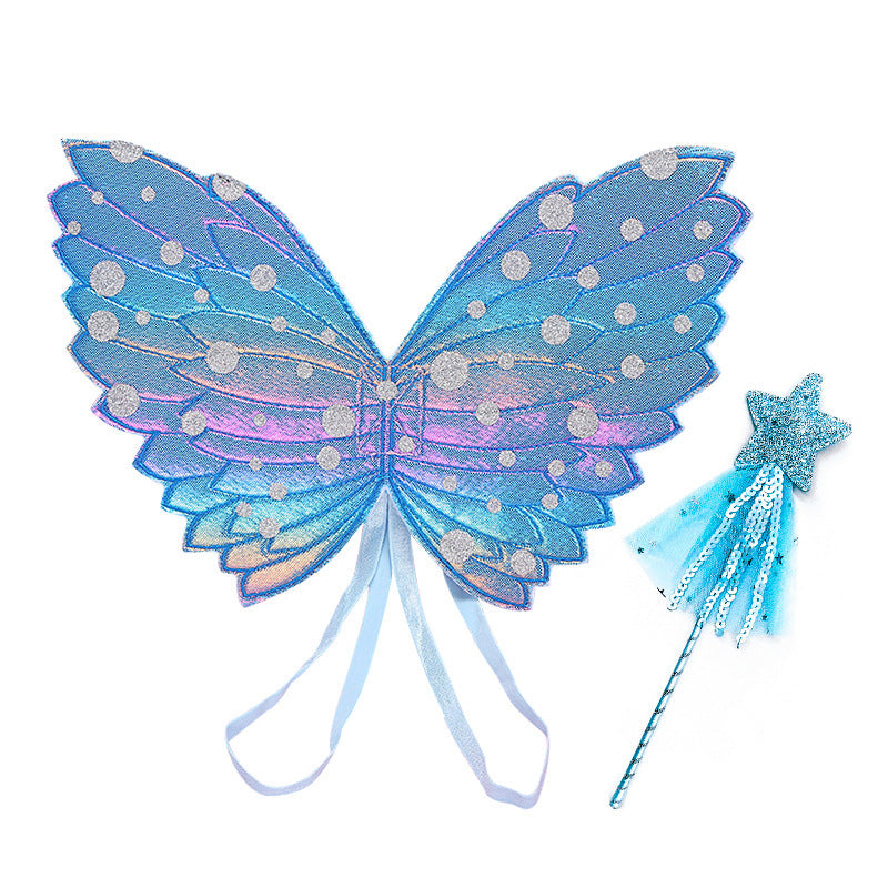 Kids Wings Wands Butterfly Rainbow Wings For Girls Princess Fairy Wings Children Halloween Cosplay Costume Accessories