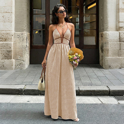 Buy Women'S Striped Strappy Dresses Fashion Summer V-Neck Maxi Dress Party Beach Evening Dress Women'S Clothing online at Fashionner.