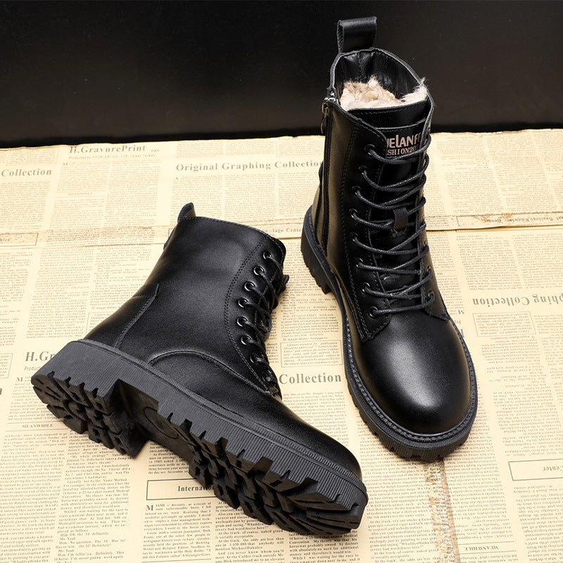 Winter All-matching Flat Bottom Thickened Booties Cotton-padded Shoes With Velvet - Fashionner