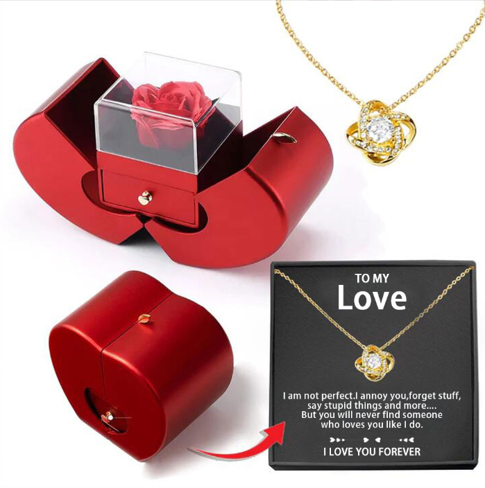 Fashion Jewelry Box Red Apple Christmas Gift Necklace Eternal Rose For Girl Mother's Day Valentine's Day Gifts With Artificial Flower Rose Flower Jewelry Box - Fashionner