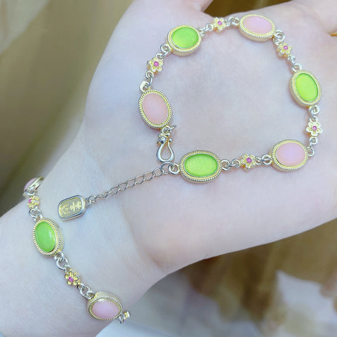 Buy 1Pcs 999.9 Sterling Silver Gold-Plated Enamel Stone Bracelet, Luxury Retro Style, Ideal For Birthdays & Holiday Gifts online at Fashionner.